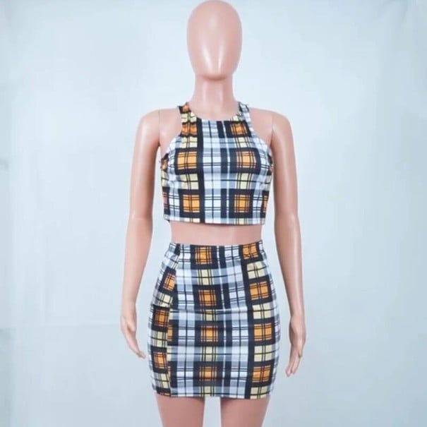 Dámský kostkovaný crop top a sukně B1281 XS