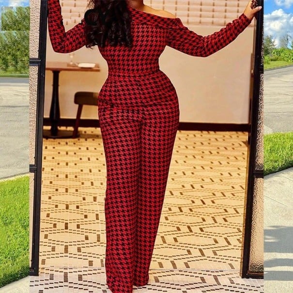 Rutig jumpsuit för kvinnor röd S