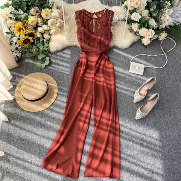 Ärmlös spets jumpsuit för kvinnor tegelröd