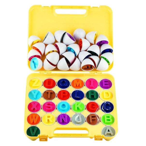 26 pcs ovos sensoriais do alfabeto 4,5 x 5 cm em caixa de plástico Classificação de letras A–Z Jogo educativo para crianças 3+ Desenvolvimento motor 1