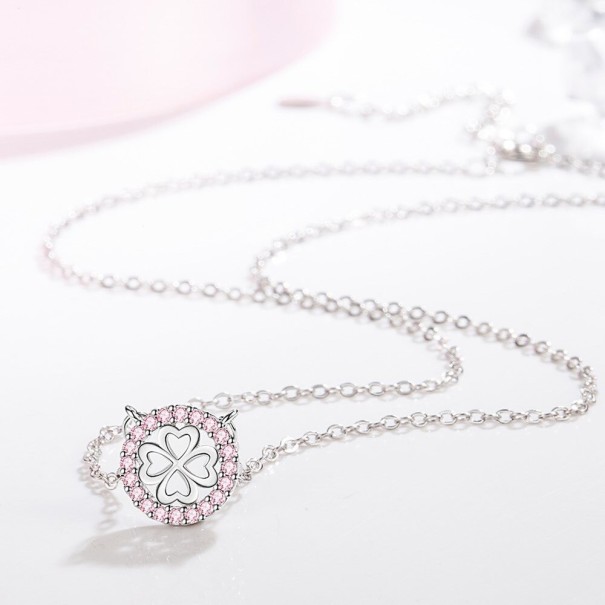 Damhalsband med cirkulärt hänge D770 rosa
