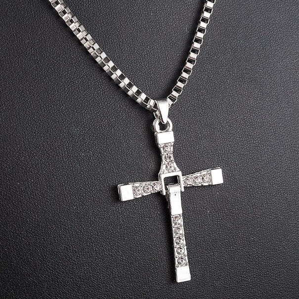 Damhalsband med kors D95 silver