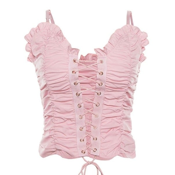 Top plisado de mujer con cordones rosa M