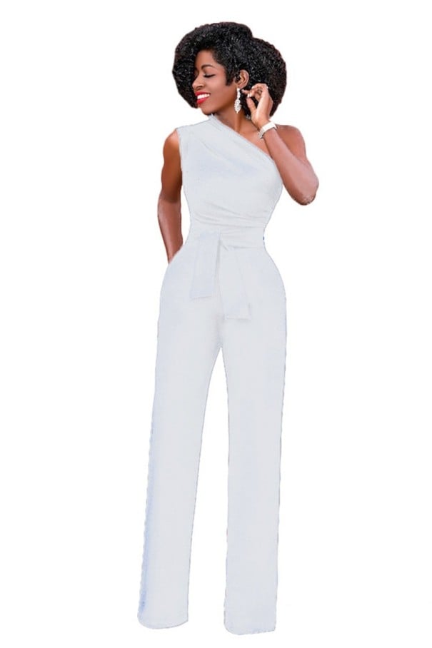 Jumpsuit med en axel för kvinnor vit 3XL