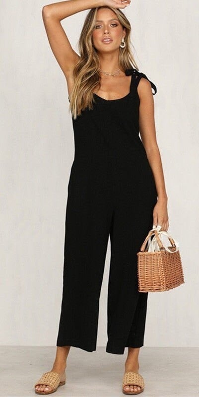 Jumpsuit för kvinnor med remmar A1990 svart S