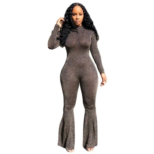 Långärmad jumpsuit för kvinnor B835 mörkgrå M