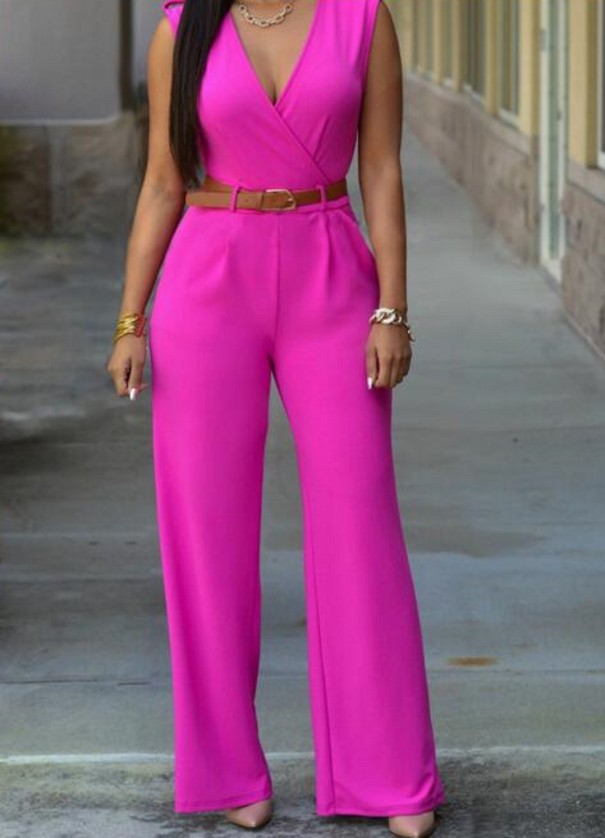 Jumpsuit för kvinnor med bälte mörkrosa XXL