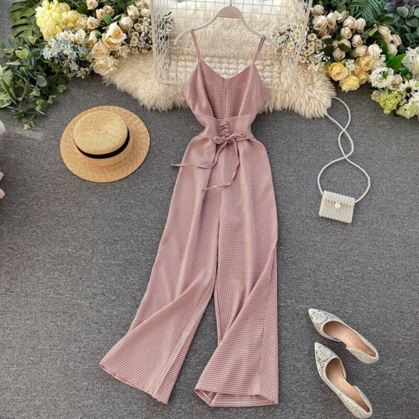 Jumpsuit för kvinnor med snörningsdetalj A2920 rosa