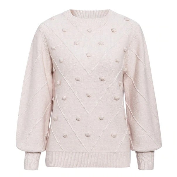 Jersey de punto para mujer con pompones G354 rosa claro L