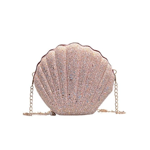 Dam crossbody väska i form av en snäcka Glittrig ribbad yta Kedjestraps i guld färg Plast och polyester För staden och fest rosa