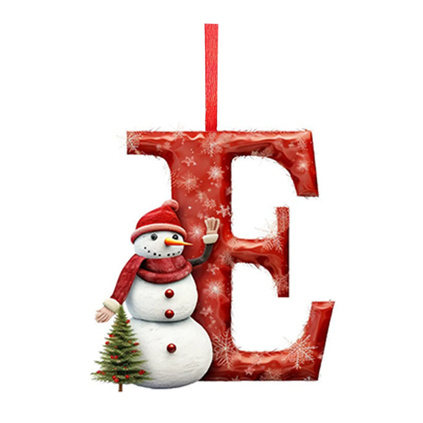 2D Acrylic Christmas Tree Decoration 8 x 7 cm Letter E with Snowman Red Decoration with Ribbon Christmas Hanging Pendant 1
