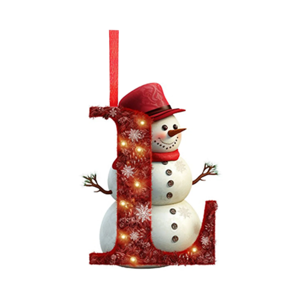 2D Acrylic Christmas Tree Decoration 8 x 7 cm Red Letter L with Snowman and Ribbon Hanging Decoration Christmas Ornament 1