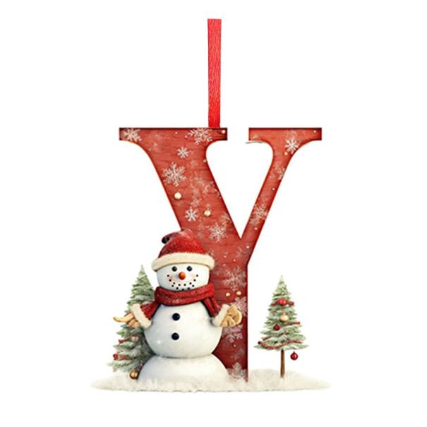 2D Acrylic Christmas Tree Ornament 8 x 7 cm Letter Y with Snowman Design Red Decoration with Ribbon for Christmas Decoration 1