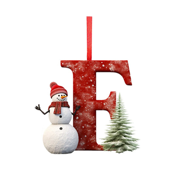 2D Christmas Decoration 8 x 7 cm Acrylic Letter F with Snowman and Ribbon Red Decoration for Christmas Tree Home Christmas Decor 1