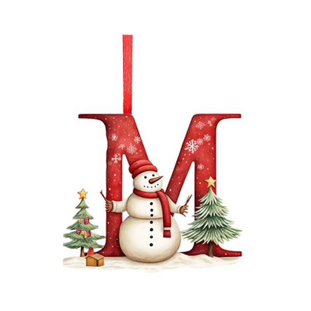 2D Christmas Tree Decoration 8 x 7 cm Acrylic Red Letter M with Snowman Ribbon Decoration Christmas Home Decor 1