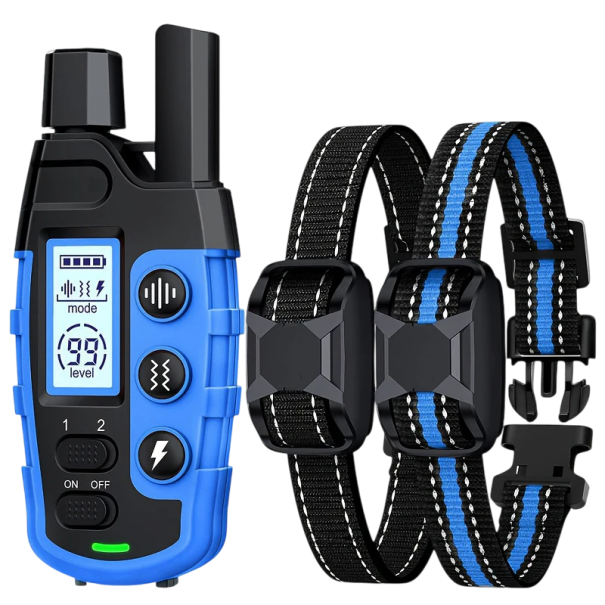 2er-Set Elektrisches Trainingshalsband für Hunde von 2 – 54 kg, wasserdicht, wiederaufladbar, Vibration, Ton, Schock, Fernbedienung, Haustiertraining blau
