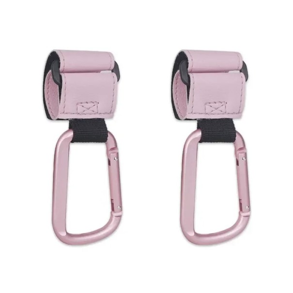 2er Set Kinderwagenhaken mit Karabiner 20 cm Verstellbarer Taschenhalter Einkaufsgurt für Kinderwagengriff rosa
