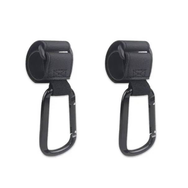 2er Set Kinderwagenhaken mit Karabiner 20 cm Verstellbarer Taschenhalter Einkaufsgurt für Kinderwagengriff schwarz