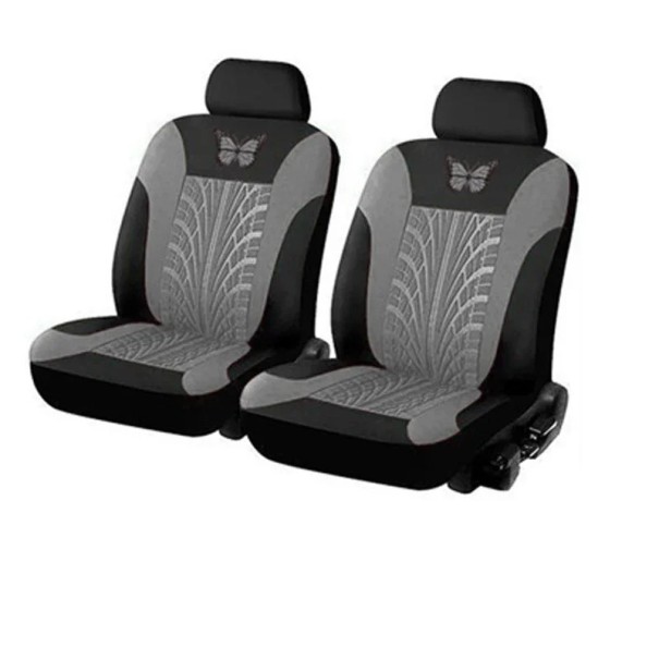 2er-Set Vordersitzbezüge Reifendesign mit Fliege Schützende Autositzbezüge Polyester Stilvolles Muster Pflegeleicht grau