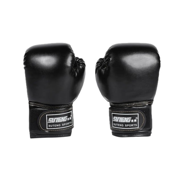 2ks boxerské tréninkové rukavice Prodyšné PU kožené rukavice MMA karate sparring bojové sportovní rukavice s pěnovou výplní pro ochranu rukou černá