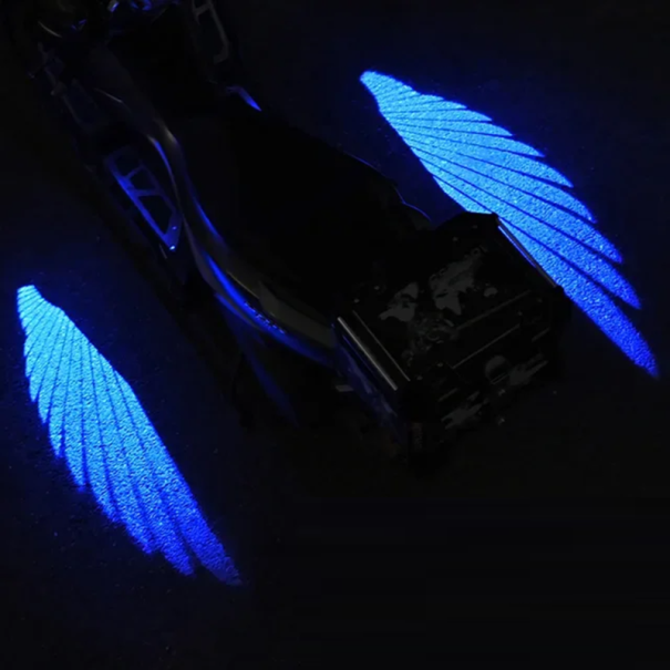 2szt. Projektor LED Angel Wings Welcome Light do motocykla 8-30V IP67 Wodoodporny 3W 20x38mm Dekoracyjne światło drzwi Moto niebieski