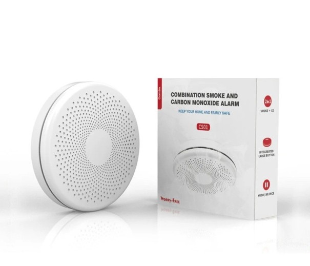 2v1 WiFi detektor kouře a oxidu uhelnatého Ø120 × 31 mm Chytrý hlásič CO + Smoke 85 dB Tuya Smart Alarm 1