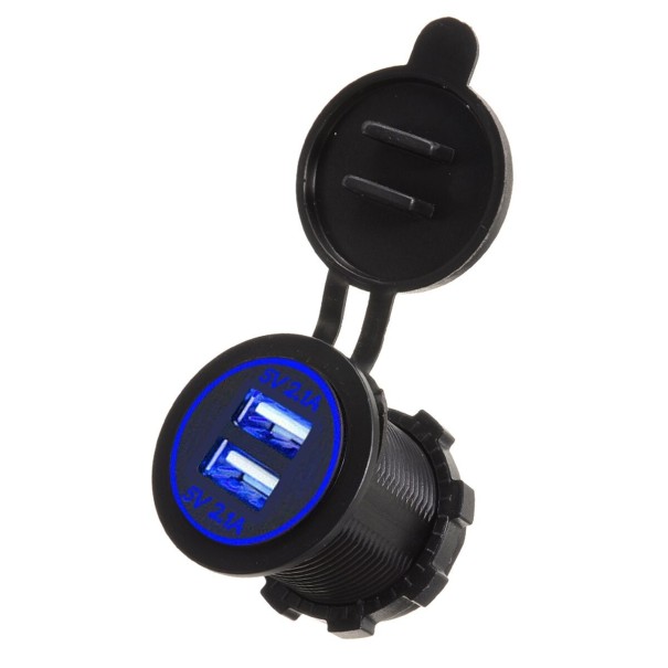 2x USB-lader waterdichte paneelaansluiting blauw