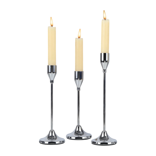 3 db-os fém gyertyatartó készlet 23,7 / 20,6 / 18 cm európai stílusú elegáns esküvői dekorációs gyertyatartó karácsonyi asztalra modern fém gyertyatartó ezüst