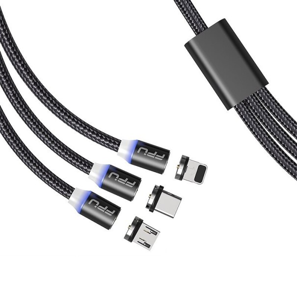 3-i-1 magnetisk USB-kabel sort