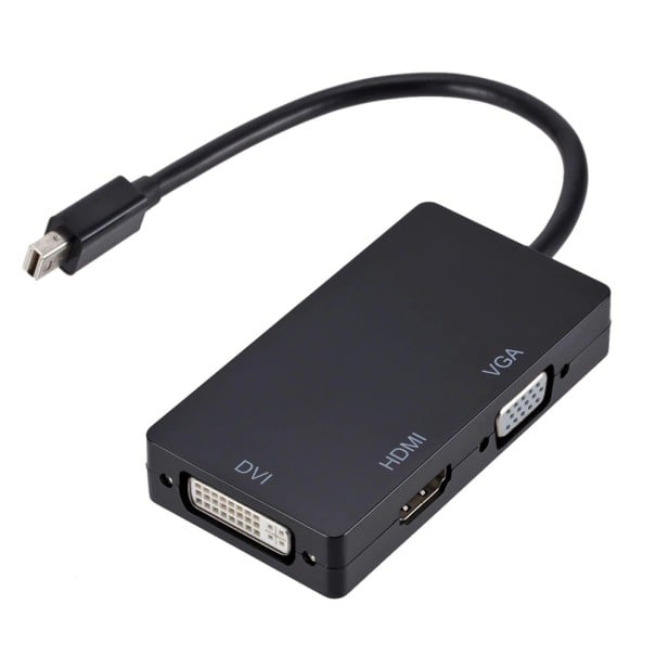 3-i-1 Mini DisplayPort til HDMI DVI-I og VGA adapter til tilslutning af skærm eller projektor til computer Opløsning op til 1080p Kabel 18 cm Sort 1