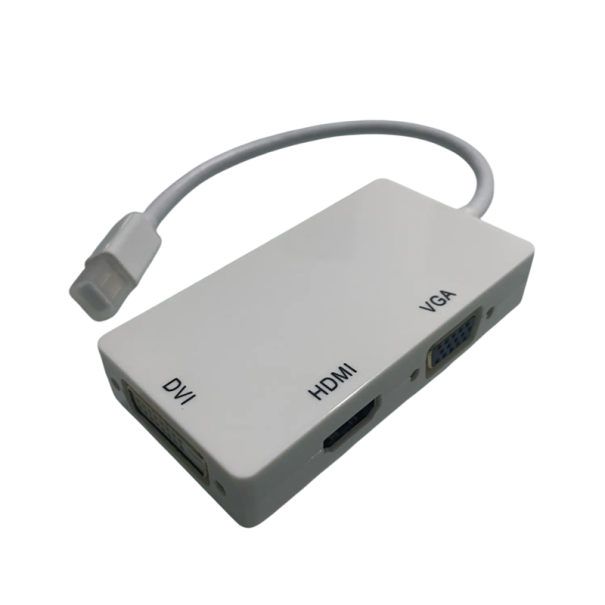 3-i-1 Mini DisplayPort til HDMI VGA DVI-adapter 1080p 60Hz universalforbindelse til skærme, projektorer, MacBook PC, notebook hvid