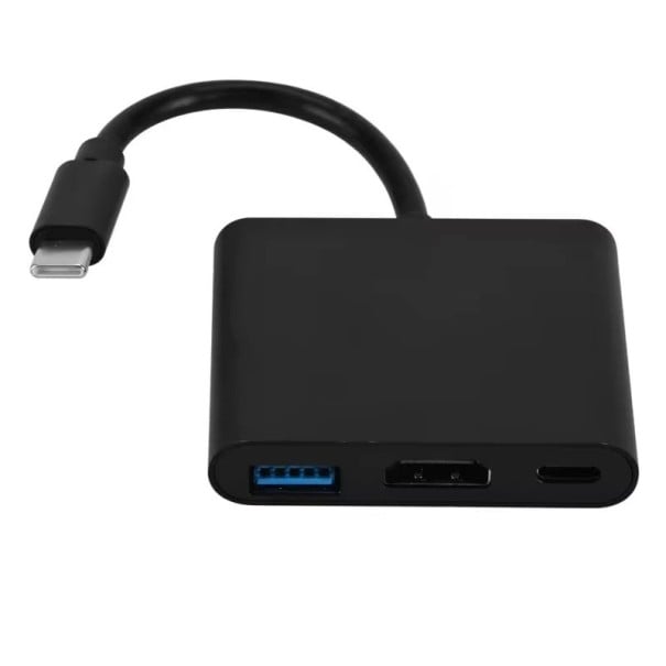 3-i-1 USB-C till HDMI-adapter 4K USB 3.0 och USB-C PD 100W multifunktionsadapter 15 cm video- och datakonverterare för MacBook Notebook Tablet svart