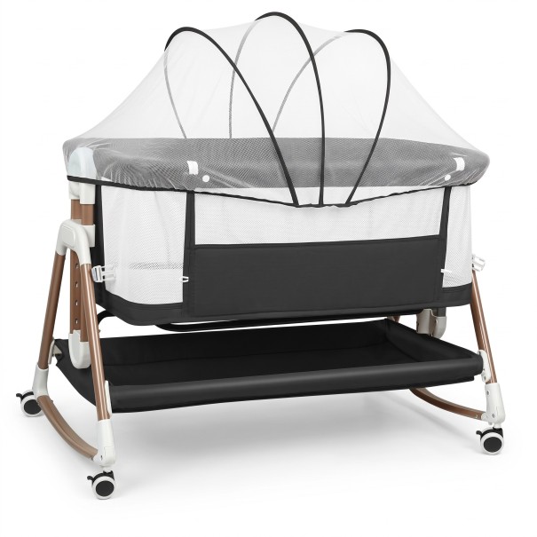 3-in-1 Baby Cot Rocking Cradle and Bedside Sleeper 6 Height Levels Adjustable Incline Mosquito Net Travel Folding black