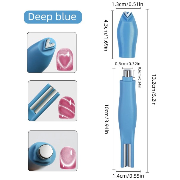 3 in 1 -kynsimagnetti 13 x 1,4 cm Magneetti magneettisille geellakoille Kissakynsi sydän kuu käärme ranskalainen manikyyri 3D-efekti sininen