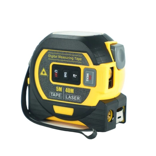 3-in-1-Laser-Maßband, 5 m, digitaler Laser-Vermesser, 40 m, Infrarot-Entfernungsmesser, intelligentes Lineal, genaues Messwerkzeug gelb