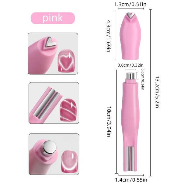 3 in 1 Nail Magnet 13 x 1.4 cm Magnet for Magnetic Gel Polishes Cat Eye Heart Moon Snake French Manicure 3D Effect pink