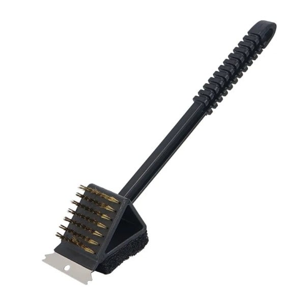 3 în 1 perie de curățare pentru grătar cu peri din cupru, racletă și burete, miez din oțel inoxidabil, 45,7 cm, negru, pentru grătare și arsuri