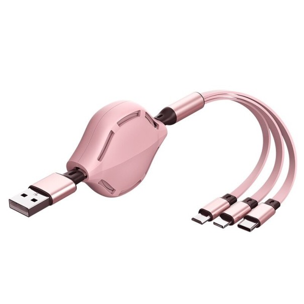 3-in-1 USB intrekbare kabel roze