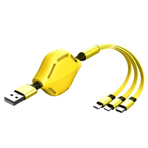 3-in-1 USB-sisäänvedettävä kaapeli keltainen