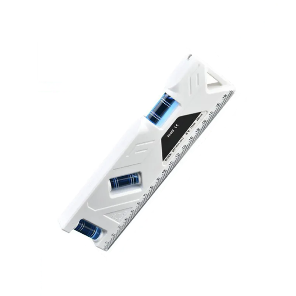 3-in-1-Wasserwaage 200 x 55 x 20 mm Multifunktionales Messwerkzeug aus ABS-Kunststoff Präzise Wasserwaage mit Horizontal-, Vertikal weiß