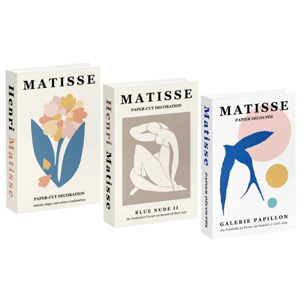 3 ks Dekoračné falošné knihy Henri Matisse Paper-Cut Decoration Galerie Papillon Blue Nude neotvárateľné imitácie kníh dekorácie 1