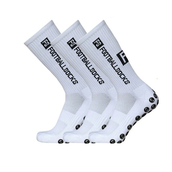 3 pár gyerek sportfocizokni 34-39 EUR térdig érő szilikon csúszásmentes talp légáteresztő gumi fehér