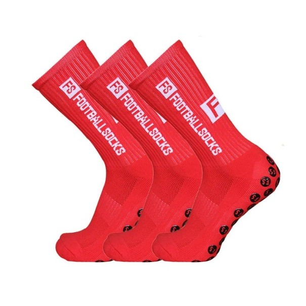 3 pares de calcetines deportivos de fútbol para niños EUR 34-39 hasta la rodilla suela antideslizante de silicona transpirable elástica rojo