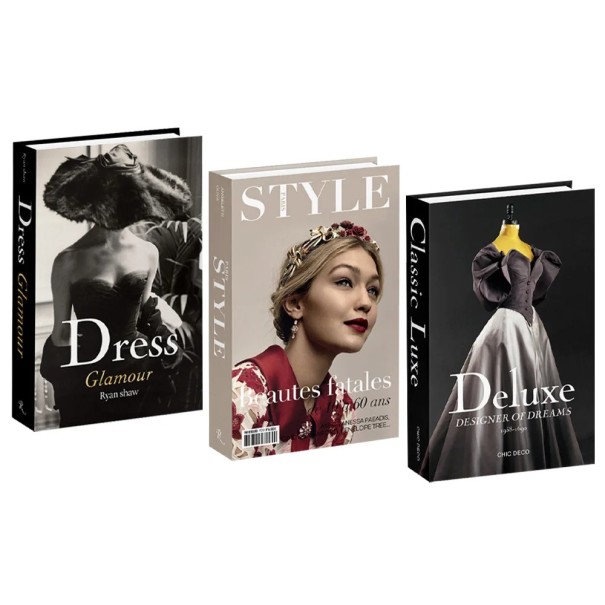 3 pcs de livres décoratifs faux Dress Glamour Style Deluxe imitation de livres non ouvrables noir beige décoration d'intérieur pour bibliothèque étagère 1