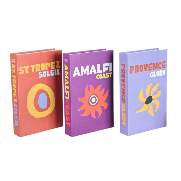 3 pcs Livros decorativos falsos St. Tropez Costa Amalfitana Provence Não Abertos Maquetes de papel decoração de verão 1