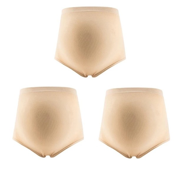 3 pièces/set de culottes de grossesse pour femmes Culottes confortables sans couture avec taille haute Culottes en coton élastique pour femmes enceintes couleur chair M