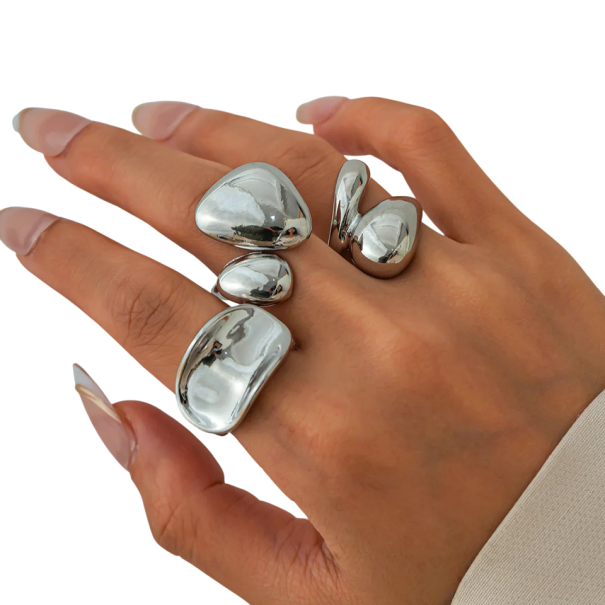 3 pz Anelli da Donna Aperti Regolabili a Forma Geometrica Rotonda Superficie Liscia Anelli Moderni in Lega di Zinco argento
