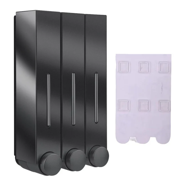 3 pz dispenser da parete per sapone e gel doccia 420 ml Dispenser autoadesivo per detersivo 15x8x28cm Pompa per bagno senza perforazione nero