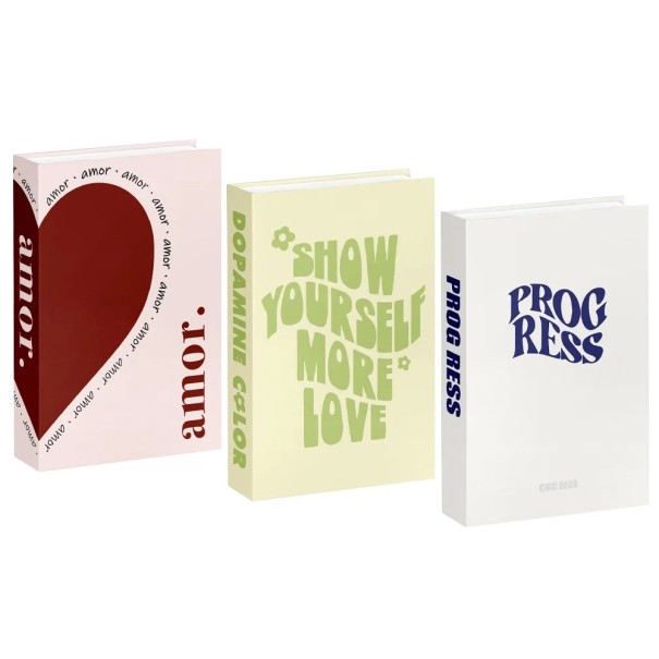 3 pz Libri decorativi falsi Amor Show Yourself More Love Progress imitazione non apribile libri rosa verde bianco decorazione 1