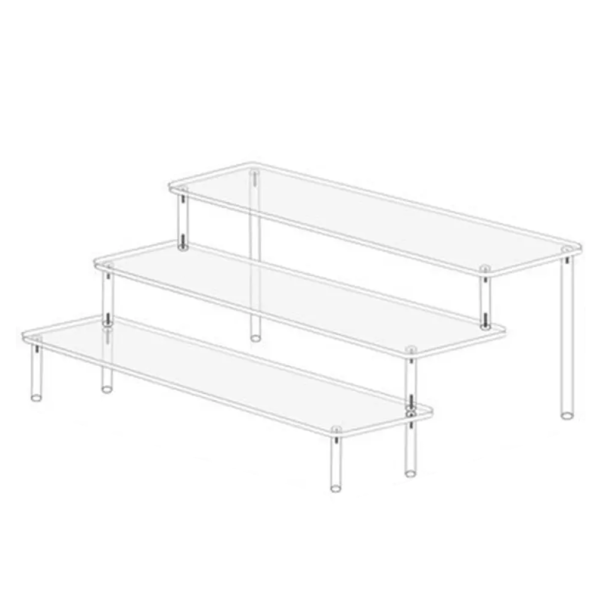 3-stegs transparent akrylställ 39,5 x 20,7 x 15 cm Flernivåhylla för produktutställning Parfymer Kosmetik Figurer 1